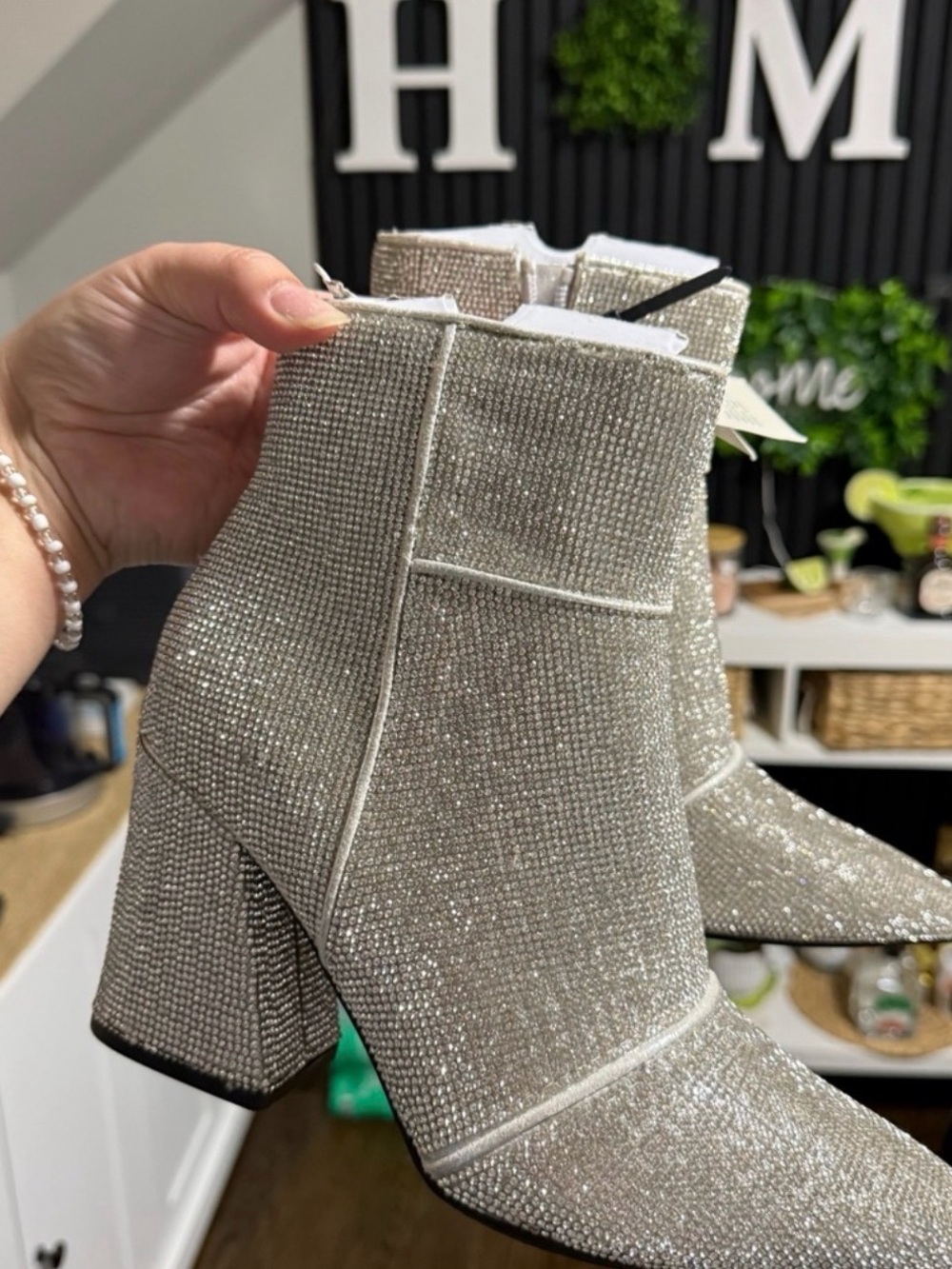 a new day Silver Glitter Block Heel Ankle Boots